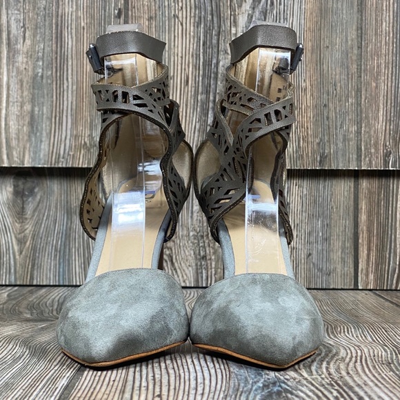 Joe's Gray Suede Stilettos 4 inch Strappy 6M Heels - Picture 7 of 13